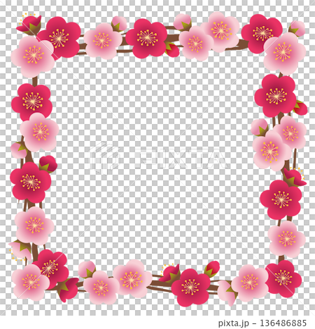 梅の花や木の枝の正方形のフレーム 136486885