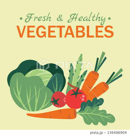 Simple organic vegetable poster for a farmers' market. Salad set in a minimalist, hand-drawn, flat style. Healthy eating and fresh vegetables. Simple organic vegetable poster for a farmers' market. Salad set in a minimalist, hand-drawn, flat style. Healthy eating and fresh vegetables. 136486904