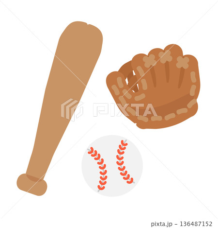 野球（グローブ・バット・ボール）イラストセット 136487152