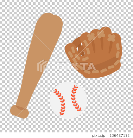 Baseball (glove, bat, ball) illustration set 136487152