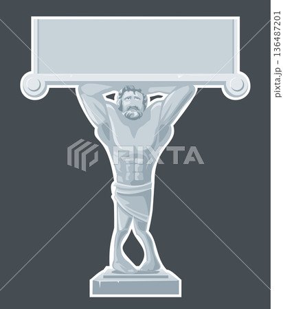 Architectural Atlante sculpture isolated on white background. Vector flat gray illustration for web, poster, info graphic 136487201