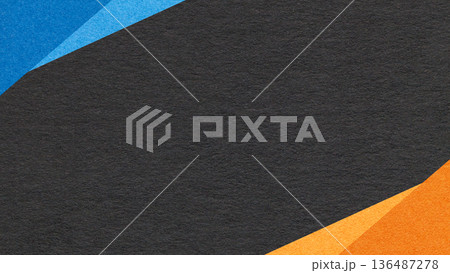 Black paper texture background with blue orange geometric corners gradient layers, copy space for banner presentation 136487278