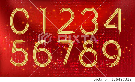 Golden Number. Thin yellow volume numbers. 3d render Golden Number. Thin yellow volume numbers. 3d render 136487318