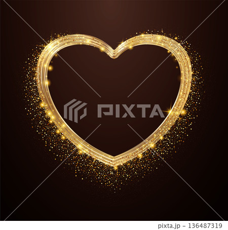 Gold glitter heart frame set. Luxury shimmer heart shape. 136487319
