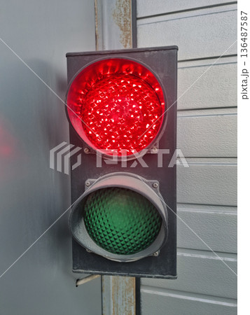 Underground parking lots have red-green two-section traffic lights Underground parking lots have red-green two-section traffic lights 136487587