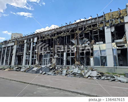 The building after the fire. The office building burned down The building after the fire. The office building burned down 136487615