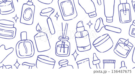 Seamless pattern of cosmetic care products. Vector illustration in doodle style. 136487675