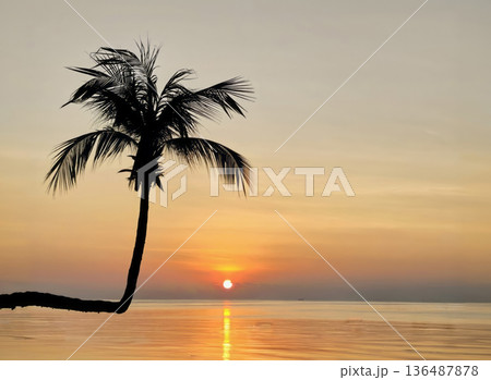 The beautiful sunset with sea and beach 136487878