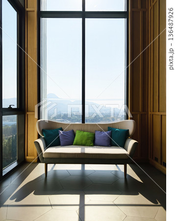 living space, sofa and pillows living space, sofa and pillows 136487926