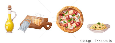 Set of oil, pizza, cheese and risotto 136488010