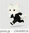 急いで走るビジネス猫キャラクター 136488016