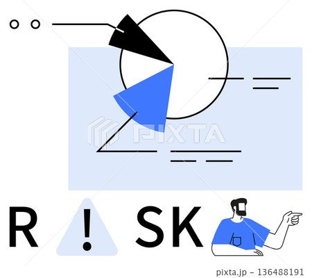 Risk management, data analysis, problem-solving, decision-making, business planning, financial strategy. A pie chart, alert icon text and a person pointing. Risk management and data analysis Risk management, data analysis, problem-solving, decision-making, business planning, financial strategy. A pie chart, alert icon text and a person pointing. Risk management and data analysis 136488191