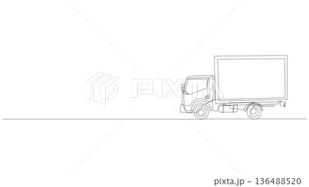 Continuous Line Box Truck Banner Editable Stroke Continuous Line Box Truck Banner Editable Stroke 136488520