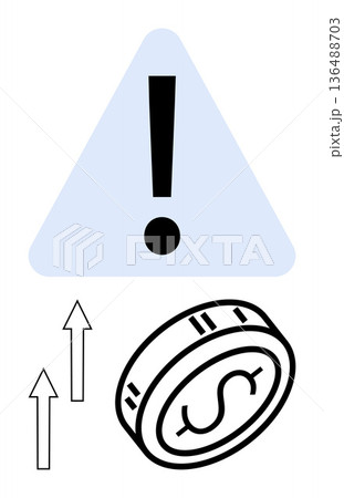 Financial risk, economic growth, investment strategy, warning signs, market trends, monetary policy. Caution sign with exclamation mark, coin and upward arrows. Financial risk and economic growth Financial risk, economic growth, investment strategy, warning signs, market trends, monetary policy. Caution sign with exclamation mark, coin and upward arrows. Financial risk and economic growth 136488703