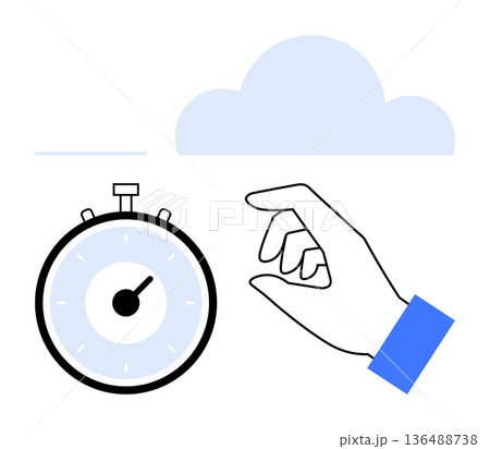 Time tracking, cloud computing, productivity optimization, tech solutions, workflow efficiency, digital tools. Graphic of a stopwatch, hand gesture and cloud. Time tracking and cloud computing Time tracking, cloud computing, productivity optimization, tech solutions, workflow efficiency, digital tools. Graphic of a stopwatch, hand gesture and cloud. Time tracking and cloud computing 136488738