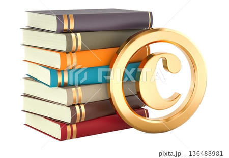 Stack of books with copyright symbol. 3D rendering 136488981