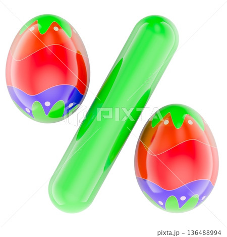 Easter discount percent sign with decorated eggs, 3D rendering Easter discount percent sign with decorated eggs, 3D rendering 136488994