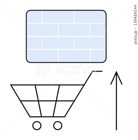 E-commerce trends, online retail, business growth, market expansion, digital shopping, investment strategies. A shopping cart, upward arrow and brick wall. E-commerce and business growth E-commerce trends, online retail, business growth, market expansion, digital shopping, investment strategies. A shopping cart, upward arrow and brick wall. E-commerce and business growth 136489144