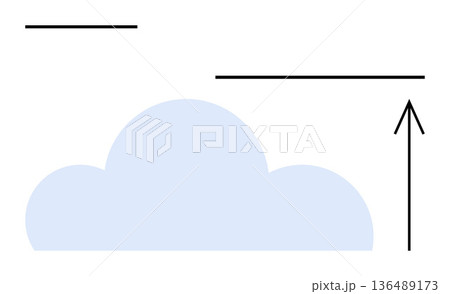 Cloud storage, technology, data transfer, digital solutions, connectivity, networking. Blue cloud with an upward arrow and lines. Cloud storage and technology 136489173