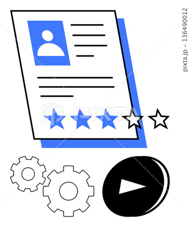 Recruitment, skill assessment, training, career development, online learning, performance review. Document with star ratings, gears and play symbol. Recruitment and skill assessment concepts Recruitment, skill assessment, training, career development, online learning, performance review. Document with star ratings, gears and play symbol. Recruitment and skill assessment concepts 136490012
