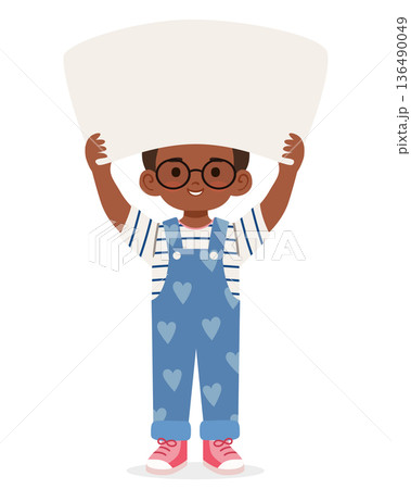 Cute smiling african american girl holding blank sign above head isolated on white background Cute smiling african american girl holding blank sign above head isolated on white background 136490049