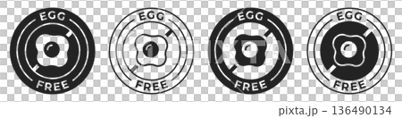 Egg free label. Egg free icon. No allergen vector illustration for product packaging logo, sign, symbol or emblem isolated. Egg free label. Egg free icon. No allergen vector illustration for product packaging logo, sign, symbol or emblem isolated. 136490134