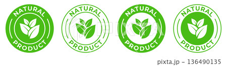 Natural product label. Organic ingredients vector illustration for product packaging logo, sign, symbol or emblem. Natural product icon isolated. 136490135