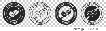 Caffeine free label. Decaf icon. Caffeine free vector illustration for product packaging logo, sign, symbol or emblem isolated. Caffeine free label. Decaf icon. Caffeine free vector illustration for product packaging logo, sign, symbol or emblem isolated. 136490136