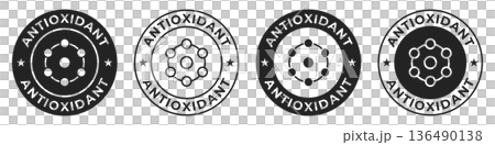 Antioxidant label. Detox molecular illustration for product packaging logo, sign, symbol or emblem. Antioxidant icon isolated. Antioxidant label. Detox molecular illustration for product packaging logo, sign, symbol or emblem. Antioxidant icon isolated. 136490138