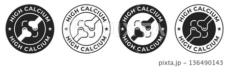 High calcium label. Rich source of daily calcium illustration for product packaging icon, logo, sign, symbol or emblem isolated. 136490143