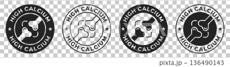 High calcium label. Rich source of daily calcium illustration for product packaging icon, logo, sign, symbol or emblem isolated. 136490143