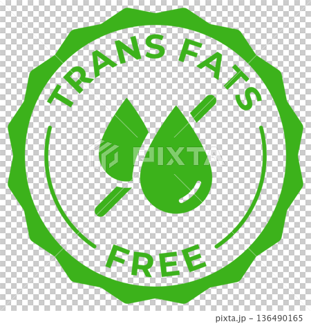 Trans fat free label. Zero trans fat vector icon. Green logo, symbol, badge, tag or emblem isolated. Low cholesterol isolated illustration for stamp, seal, sticker or tag 136490165