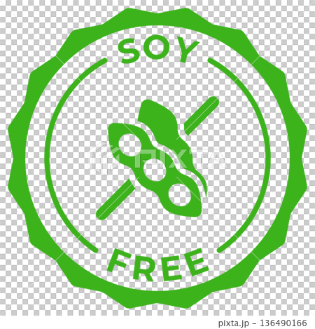 Soy free label vector icon illustration for product package. Zero soy green logo, symbol, badge, tag, stamp, seal, sticker, mark, tag or emblem isolated. 136490166