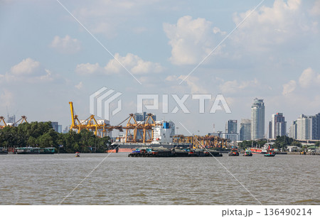 Panorama of Bangkok shipping container terminal, The Asian modernize harbor and global trade. Panorama of Bangkok shipping container terminal, The Asian modernize harbor and global trade. 136490214