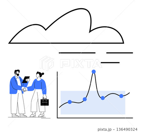 Cloud computing, business collaboration, data visualization, analytics, digital transformation, professional agreements. Businesspeople shaking hands, line graph chart and cloud icon. Cloud Cloud computing, business collaboration, data visualization, analytics, digital transformation, professional agreements. Businesspeople shaking hands, line graph chart and cloud icon. Cloud 136490324