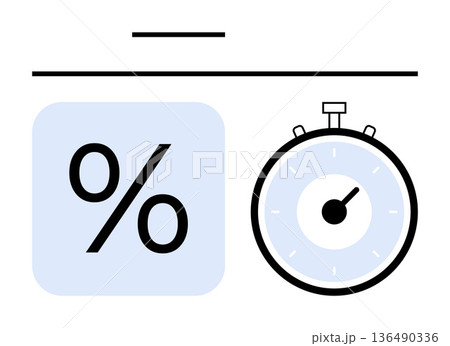 Time management, productivity tracking, efficiency, performance analysis, goal setting, business operations. Percentage sign and stopwatch . Time management and productivity tracking visualization Time management, productivity tracking, efficiency, performance analysis, goal setting, business operations. Percentage sign and stopwatch . Time management and productivity tracking visualization 136490336