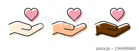 多様性・多国籍を表すハートと手のアイコン 版ズレ風 多様性・多国籍を表すハートと手のアイコン 版ズレ風 136490868