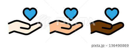 多文化共生を表すハートマークと手のアイコン　青 136490869