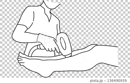 女性が足の脱毛をしているシーンの線画イラスト	 136490939