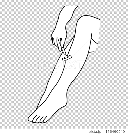 脚（すね）の毛を剃っている人の線画イラスト	 136490940
