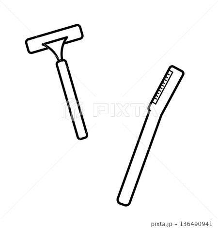 カミソリのモノクロ線画アイコンセット	 136490941