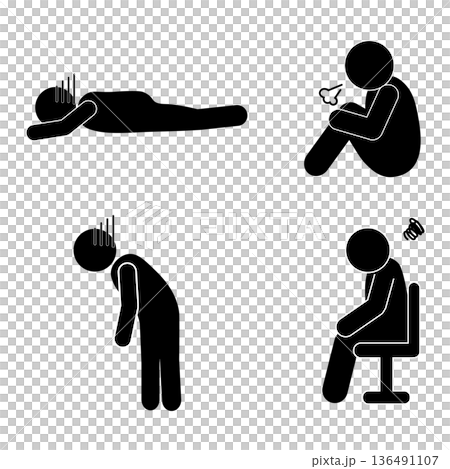 うなだれる・落ち込んでいる人のシルエットイラストセット	 136491107