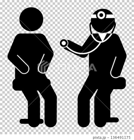 Pictogram of a doctor examining a patient with a stethoscope 136491175