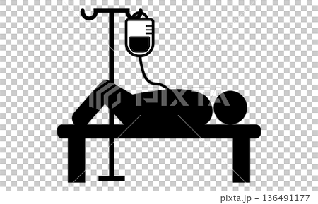 Pictogram of a patient resting after receiving an IV drip 136491177