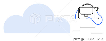 Data management, cloud computing, organization tools, digital backup, remote storage, security. Cloud icon paired with a bag symbol on a table. Data management and cloud computing concept 136491264
