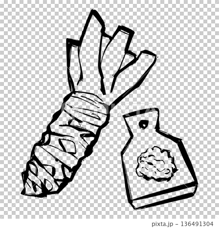 わさびとおろしわさびの線画イラスト 136491304
