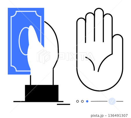 Financial transactions, decision-making, monetary exchange, rejection, business ethics, payment options. A hand offers money while another forms a stop gesture. Monetary exchange and rejection Financial transactions, decision-making, monetary exchange, rejection, business ethics, payment options. A hand offers money while another forms a stop gesture. Monetary exchange and rejection 136491307