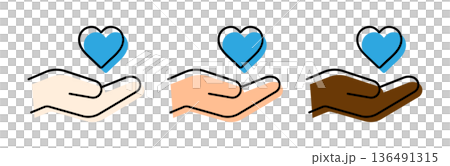 SDGs, blue heart and hand icon symbolizing diversity 136491315