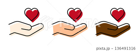 技能実習、語学留学を表す赤いハートと手のアイコン 技能実習、語学留学を表す赤いハートと手のアイコン 136491316