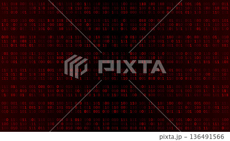 Dense Red Binary Array - Repeating Code Fragments on Dark Background 136491566